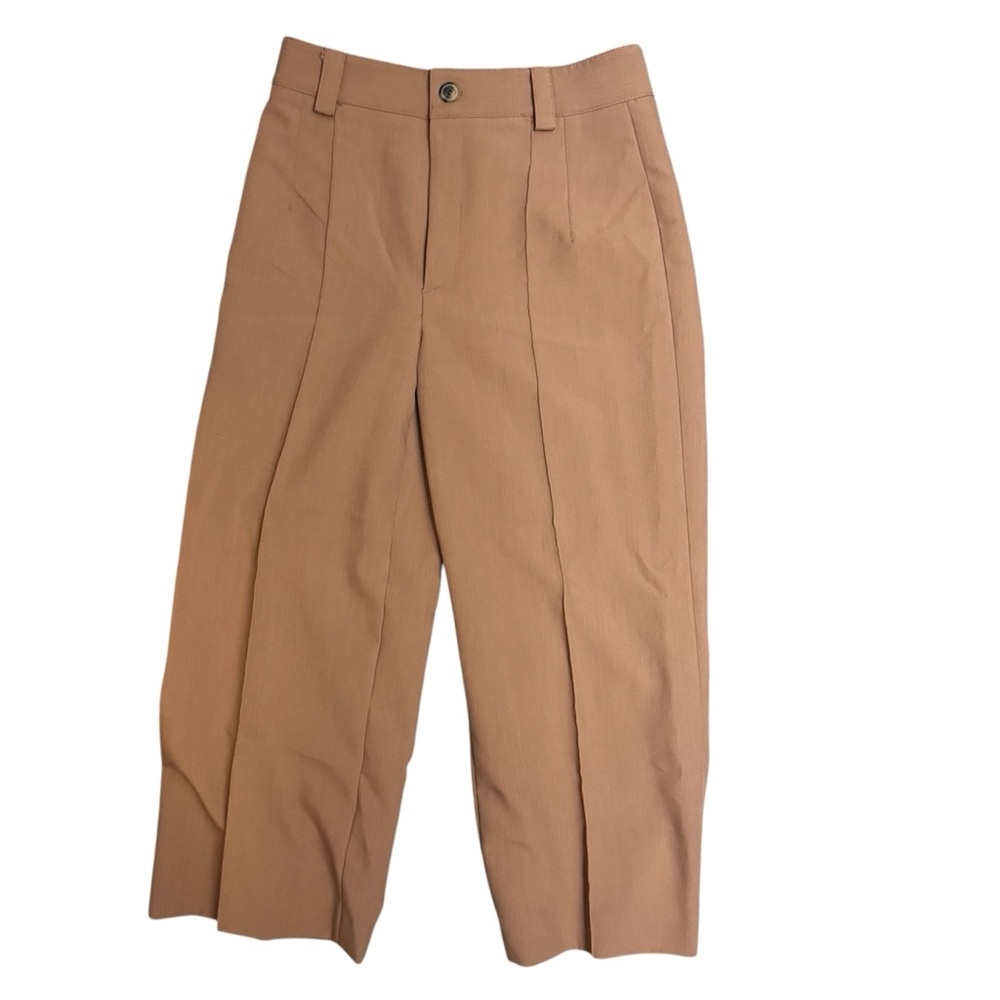 Zara Camel Wide Leg High Rise Cropped Pants